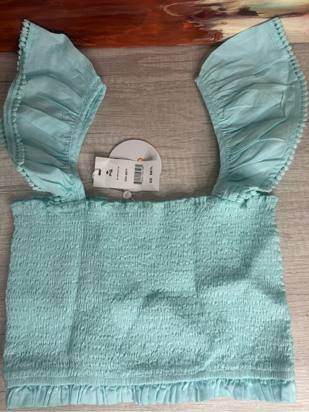 PQ Swim Aqua Smocked Ruffle Strap Crop Top